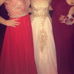 Strapless gold and white prom dress